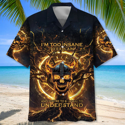 Viking Skull Flames Hawaiian Shirt, custom shirt gift for men (view 2)