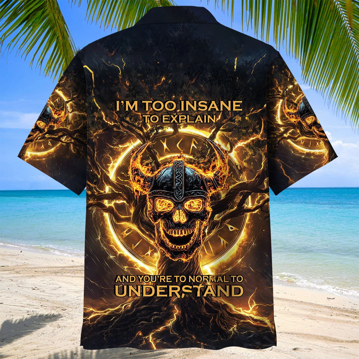 Viking Skull Flames Hawaiian Shirt, custom shirt gift for men (view 3)