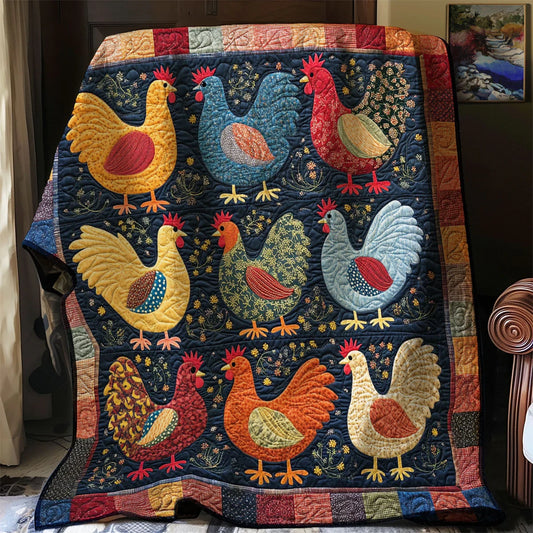 Village Folk Chicken Quilt Blanket
