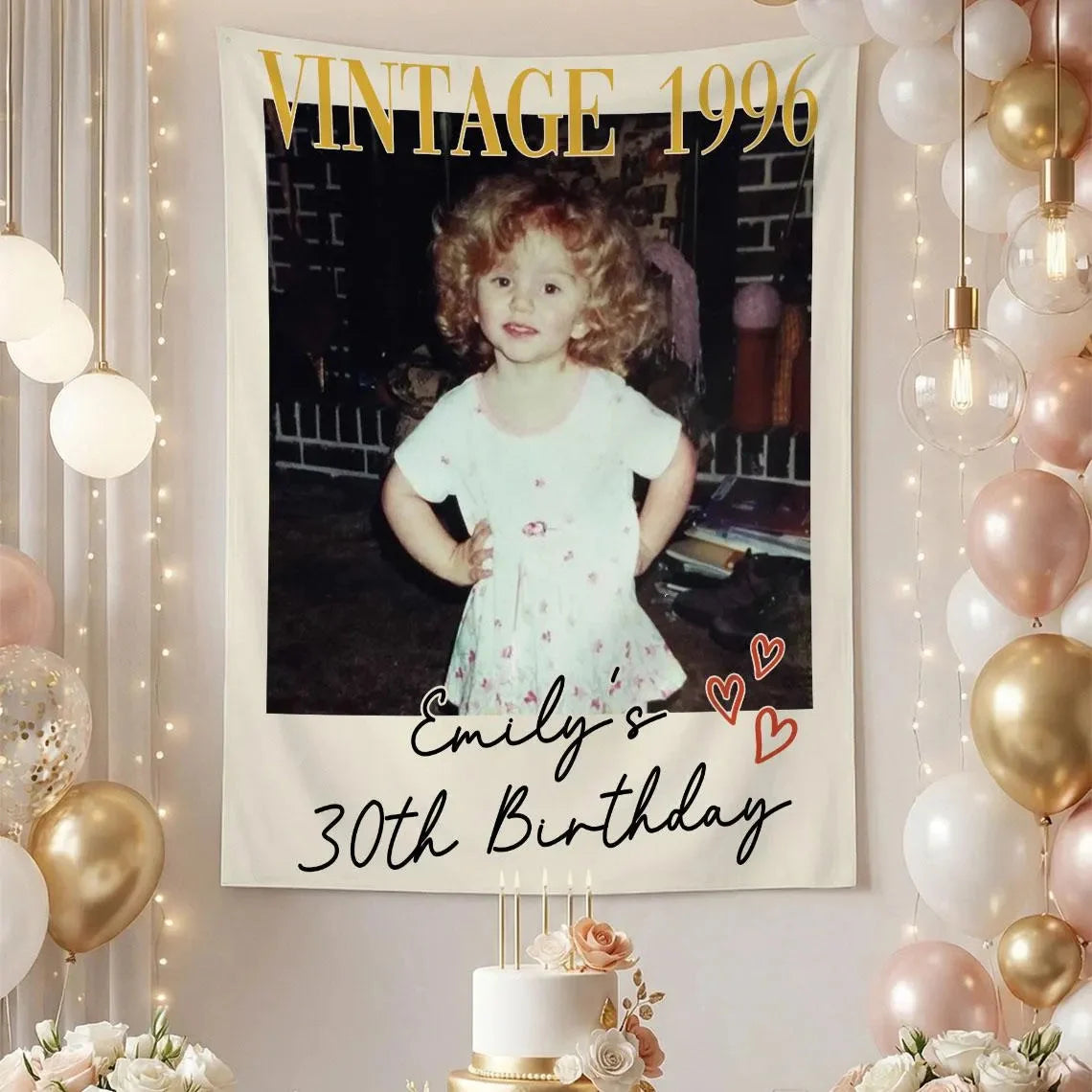 Custom Vintage Birthday Photo Banner | Personalized Retro Party Backdrop for 30th, 40th, 50th Birthday Celebration (view 2)