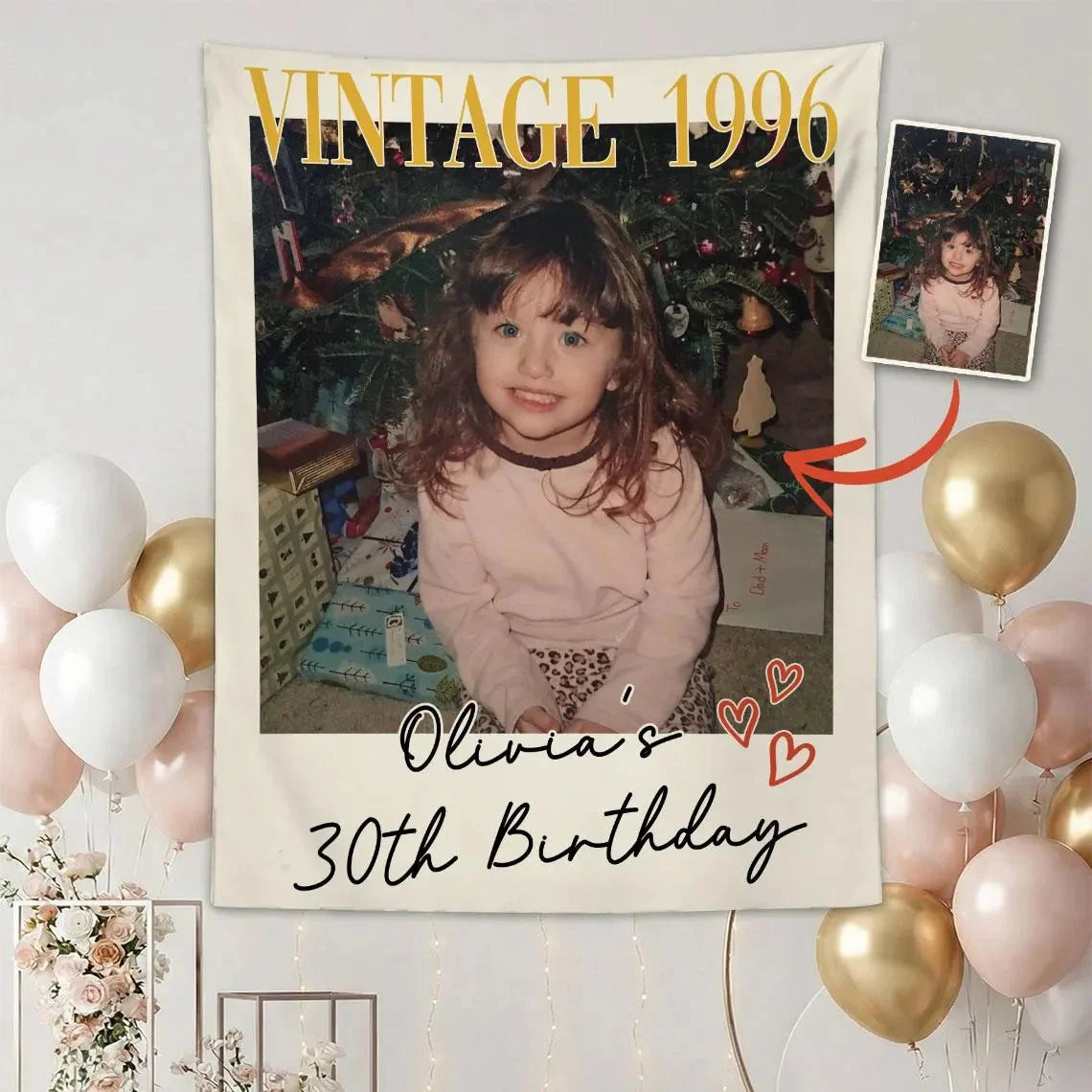 Custom Vintage Birthday Photo Banner | Personalized Retro Party Backdrop for 30th, 40th, 50th Birthday Celebration (view 5)