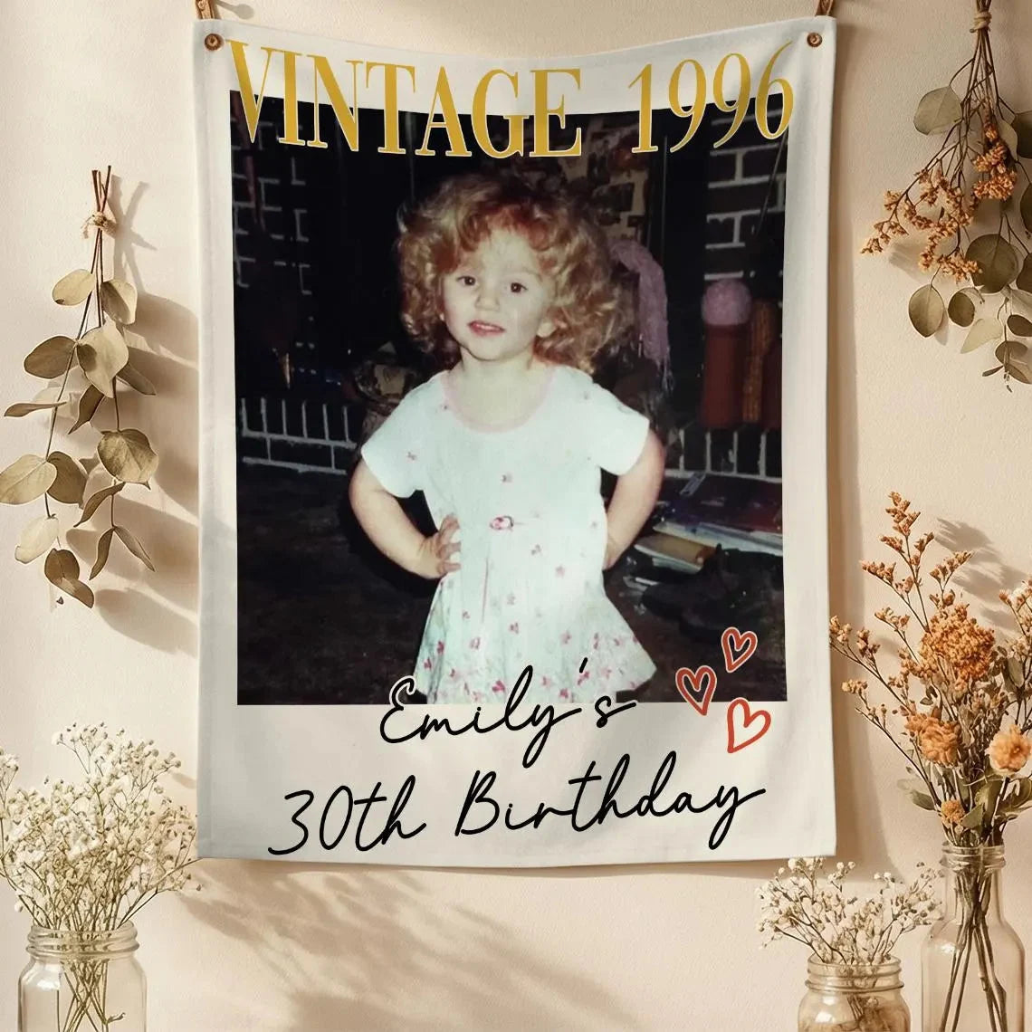 Custom Vintage Birthday Photo Banner | Personalized Retro Party Backdrop for 30th, 40th, 50th Birthday Celebration (view 6)