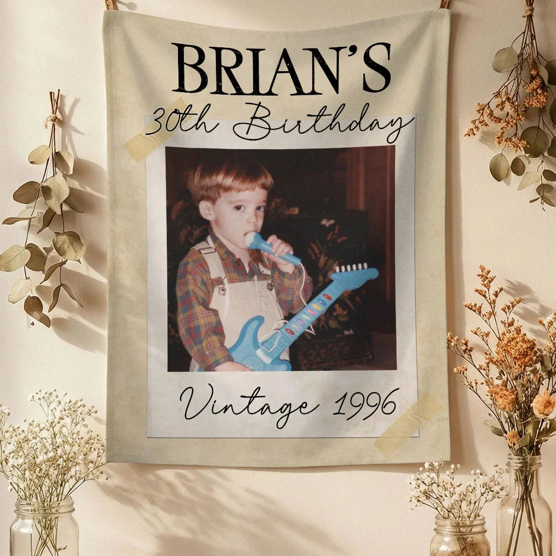 Vintage 1996 Birthday Tapestry Custom Photo 30th Birthday Banner Personalized Party Backdrop, personalized birthday backdrop