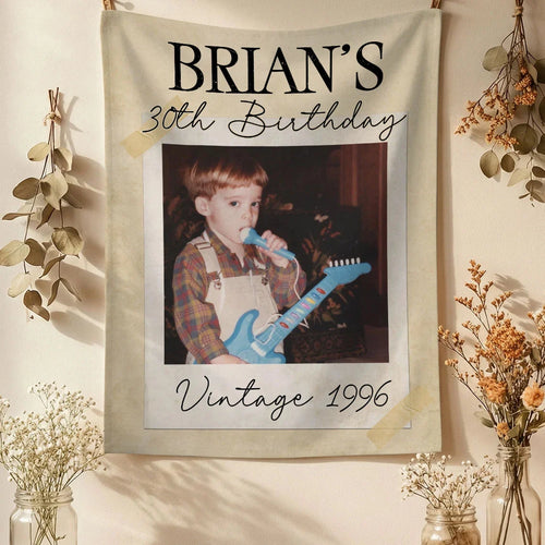 Vintage 1996 Birthday Tapestry Custom Photo 30th Birthday Banner Personalized Party Backdrop, personalized birthday backdrop