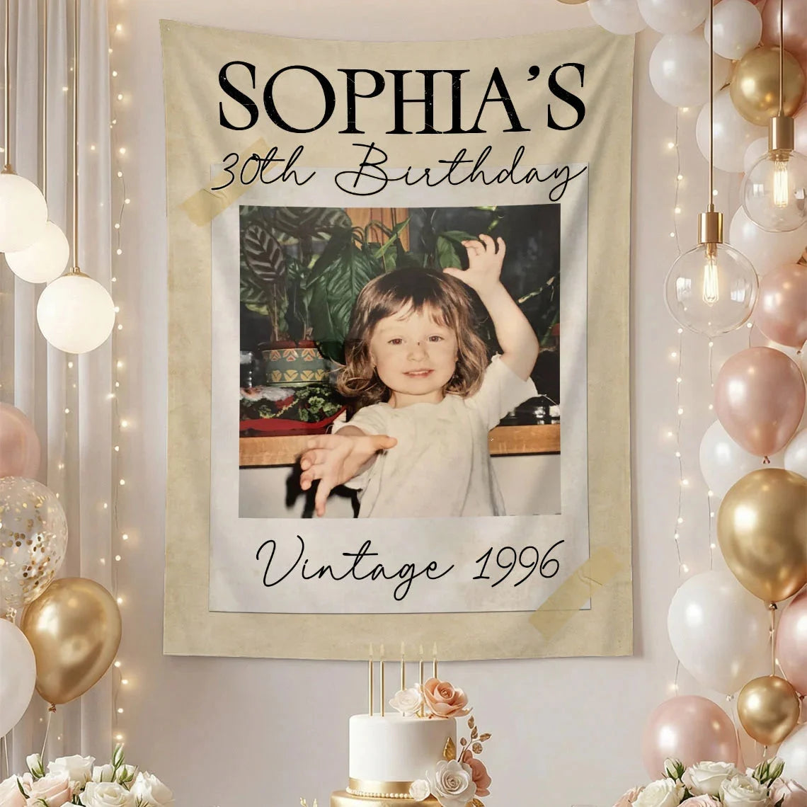 Vintage 1996 Birthday Tapestry Custom Photo 30th Birthday Banner Personalized Party Backdrop, personalized birthday backdrop
