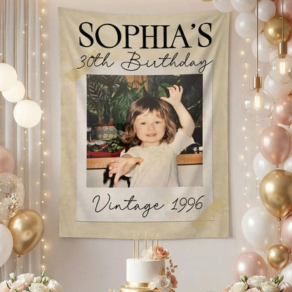 Vintage 1996 Birthday Tapestry Custom Photo 30th Birthday Banner Personalized Party Backdrop, personalized birthday backdrop