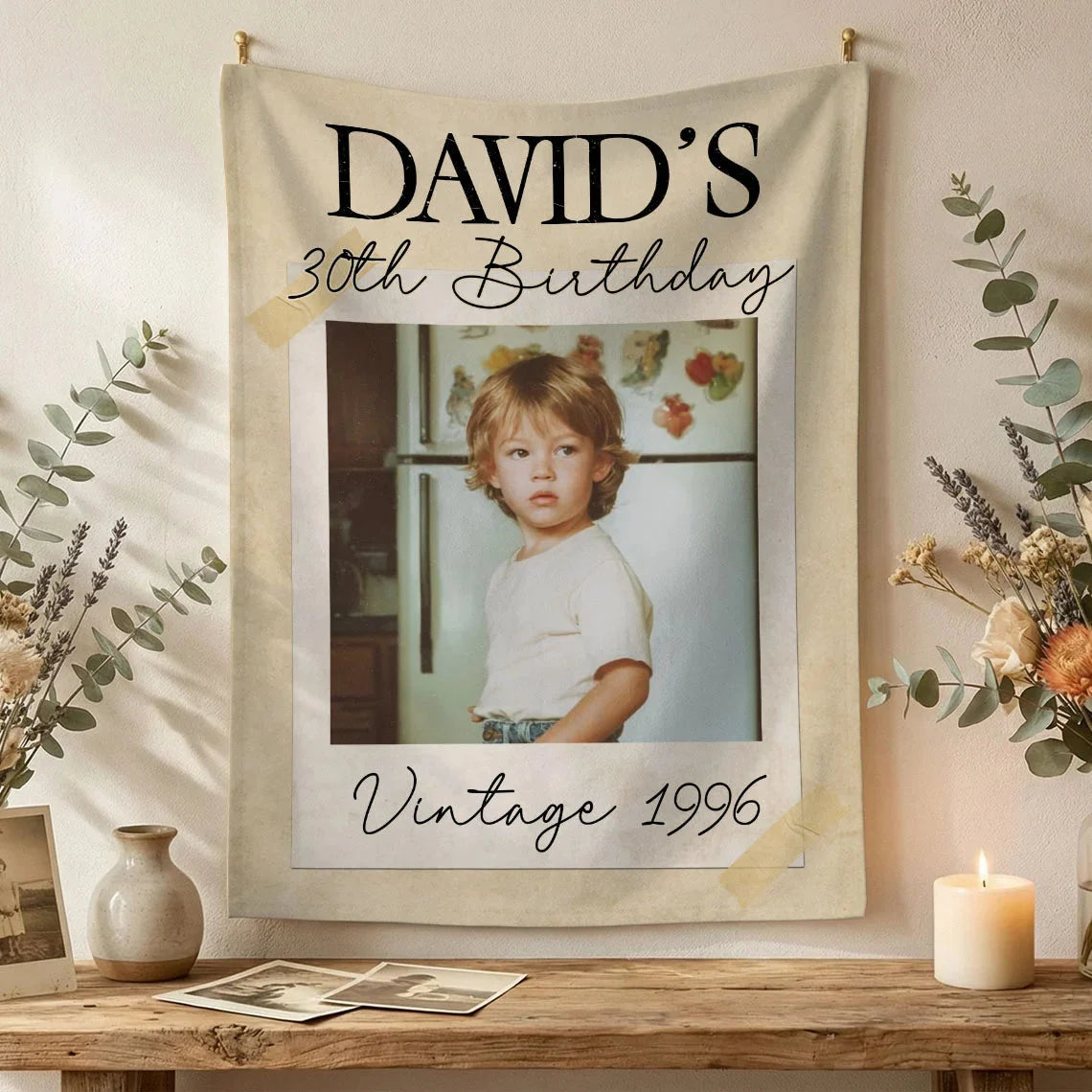 Vintage 1996 Birthday Tapestry Custom Photo 30th Birthday Banner Personalized Party Backdrop, personalized birthday backdrop