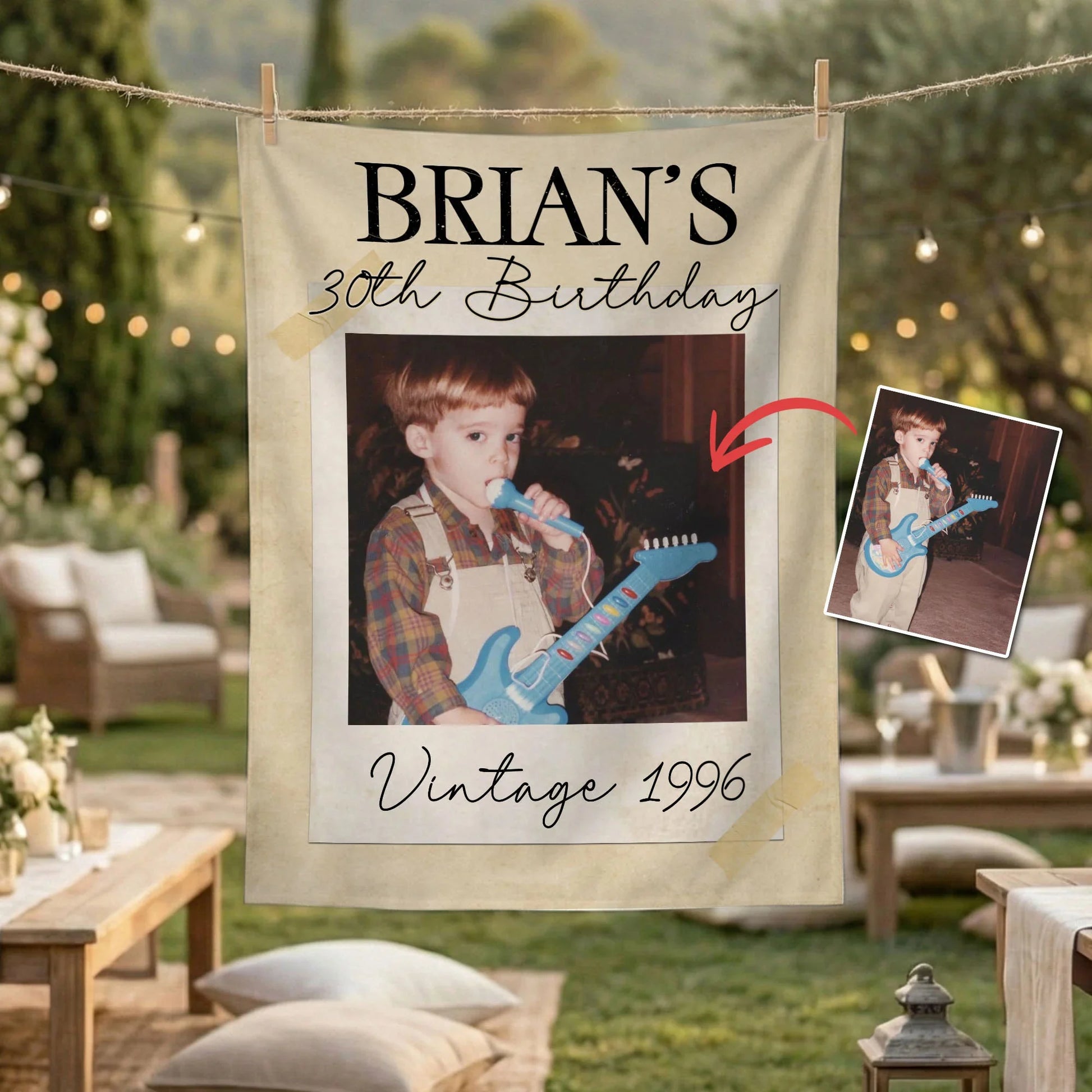 Vintage 1996 Birthday Tapestry Custom Photo 30th Birthday Banner Personalized Party Backdrop, personalized birthday backdrop