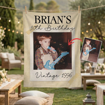 Vintage 1996 Birthday Tapestry Custom Photo 30th Birthday Banner Personalized Party Backdrop, personalized birthday backdrop