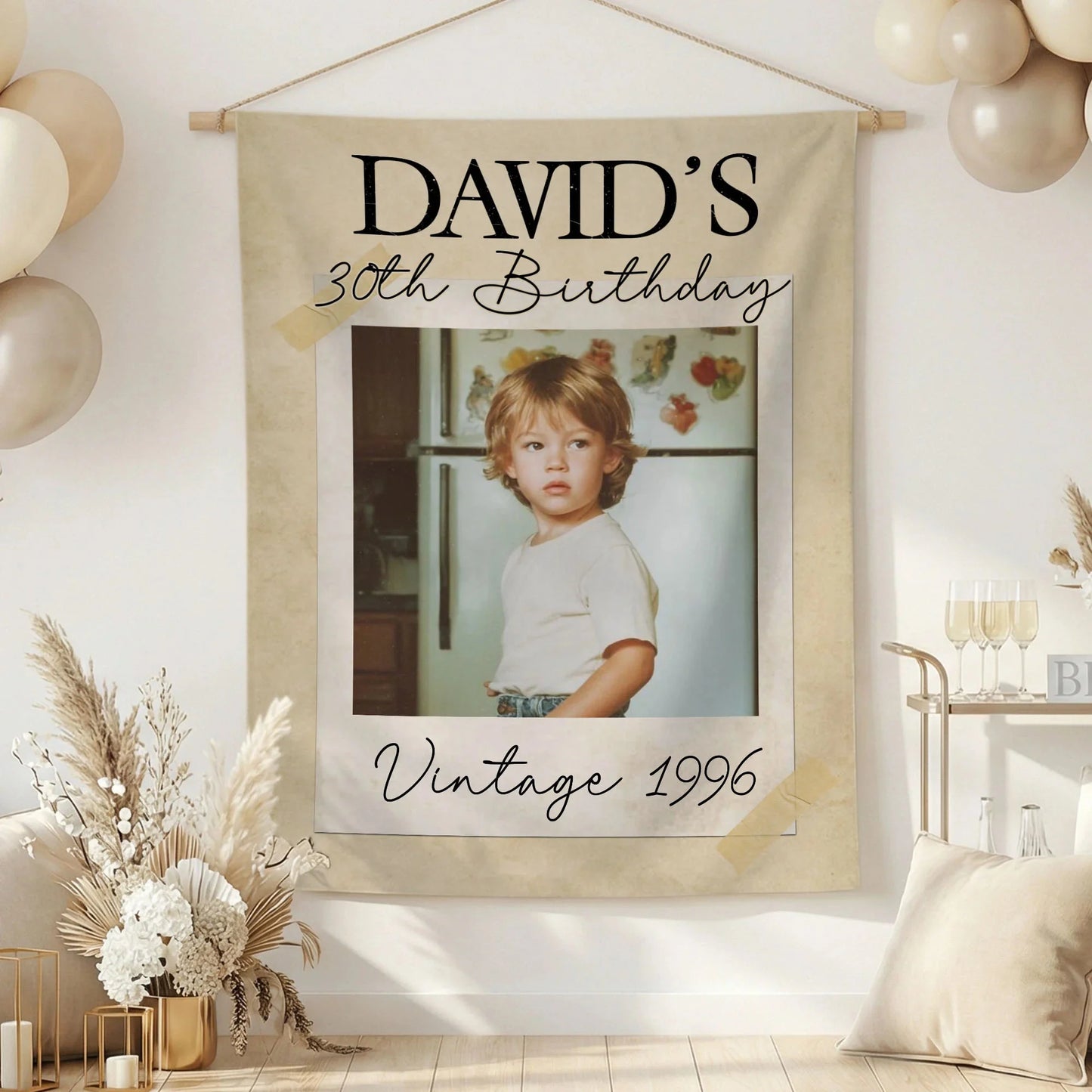 Vintage 1996 Birthday Tapestry Custom Photo 30th Birthday Banner Personalized Party Backdrop, personalized birthday backdrop