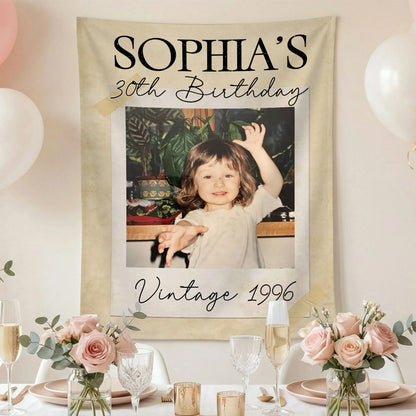 Vintage 1996 Birthday Tapestry Custom Photo 30th Birthday Banner Personalized Party Backdrop, personalized birthday backdrop