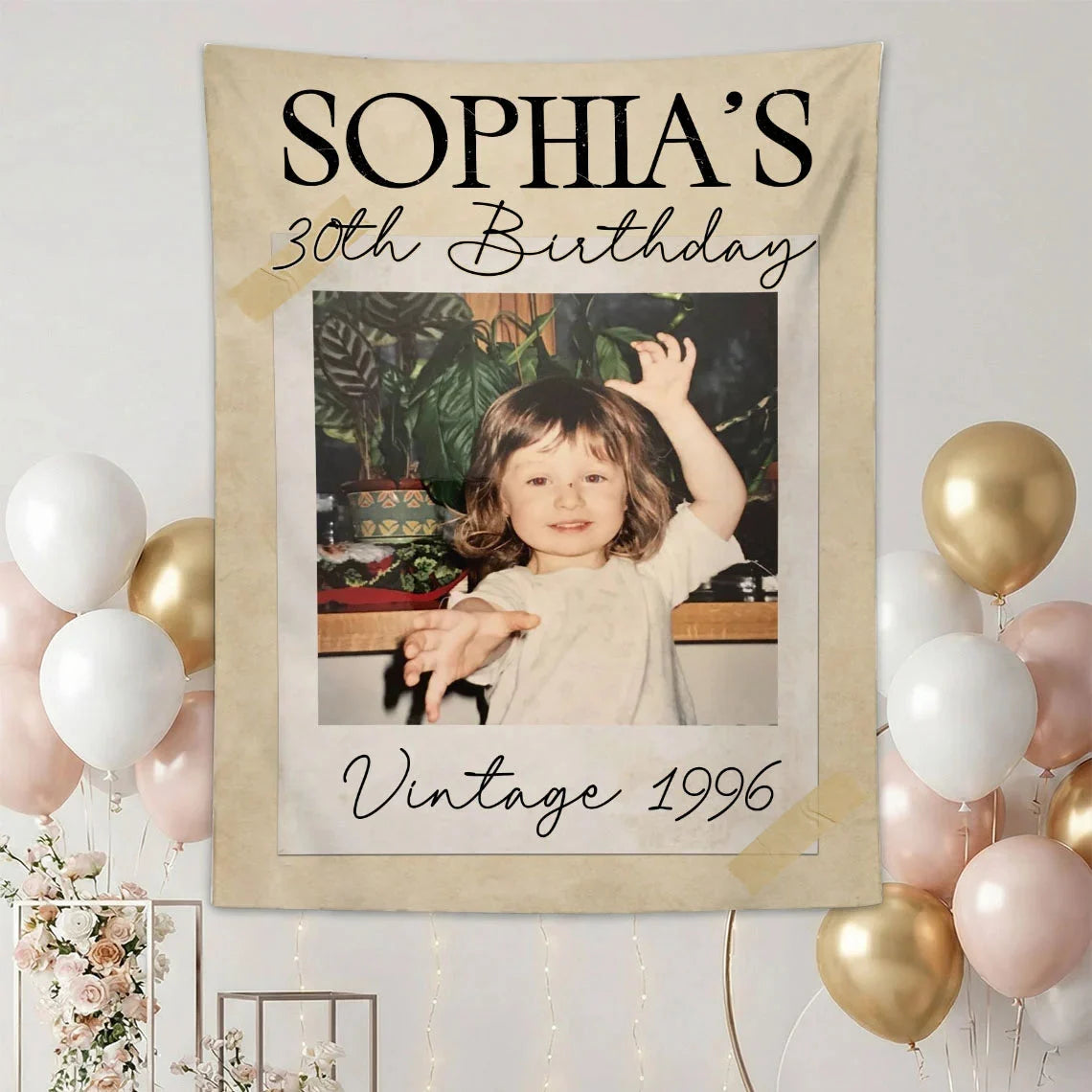 Vintage 1996 Birthday Tapestry Custom Photo 30th Birthday Banner Personalized Party Backdrop, personalized birthday backdrop