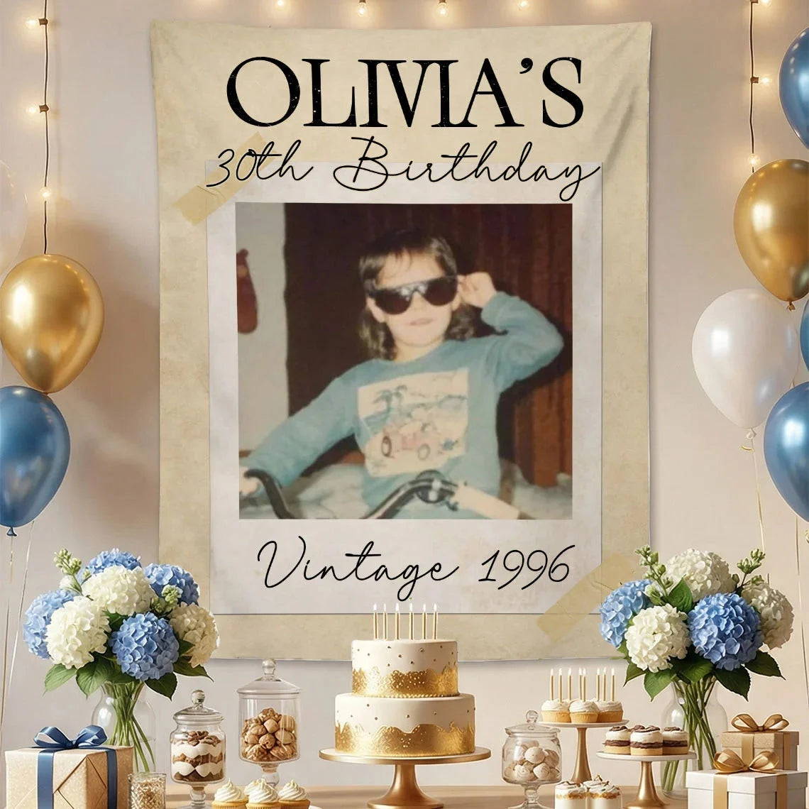 Vintage 1996 Birthday Tapestry Custom Photo 30th Birthday Banner Personalized Party Backdrop, personalized birthday backdrop