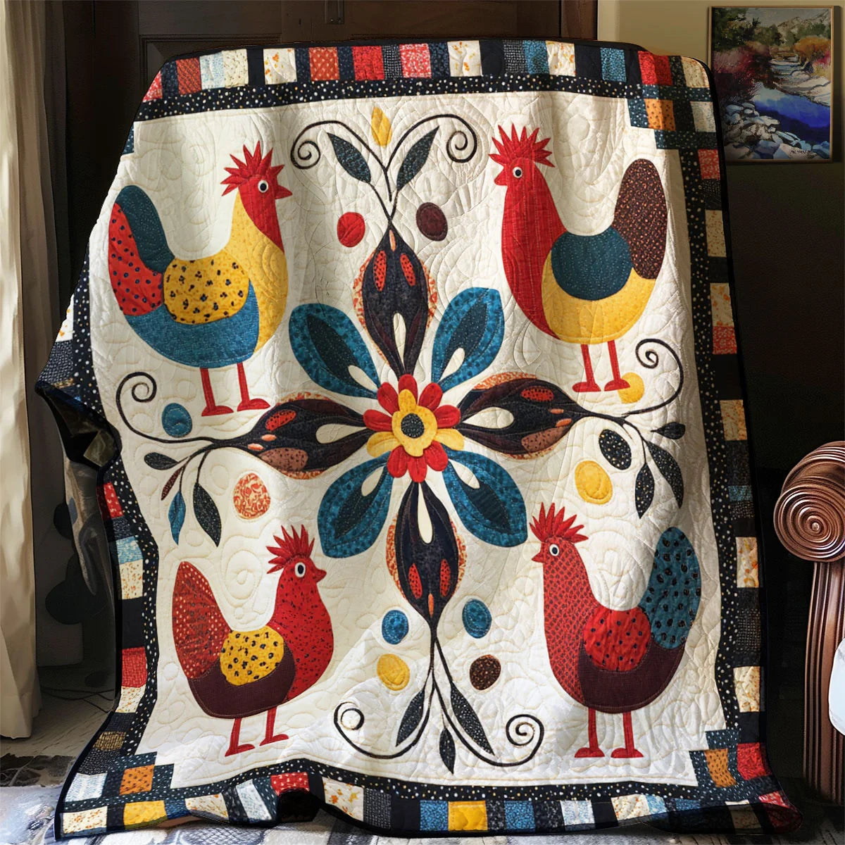 Vintage Chicken Quilt Blanket