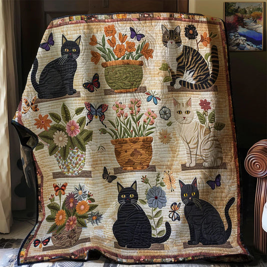 Vintage Flower Cat Quilt Blanket