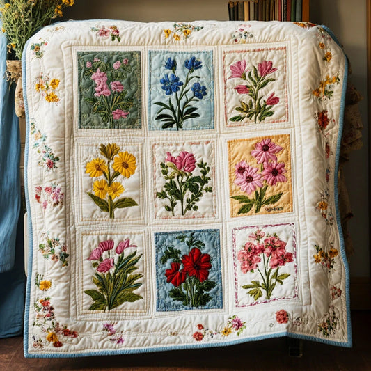 Vintage Herbarium Quilt Blanket