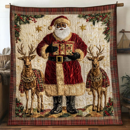 Vintage Joy Black Santa Claus Quilt Blanket