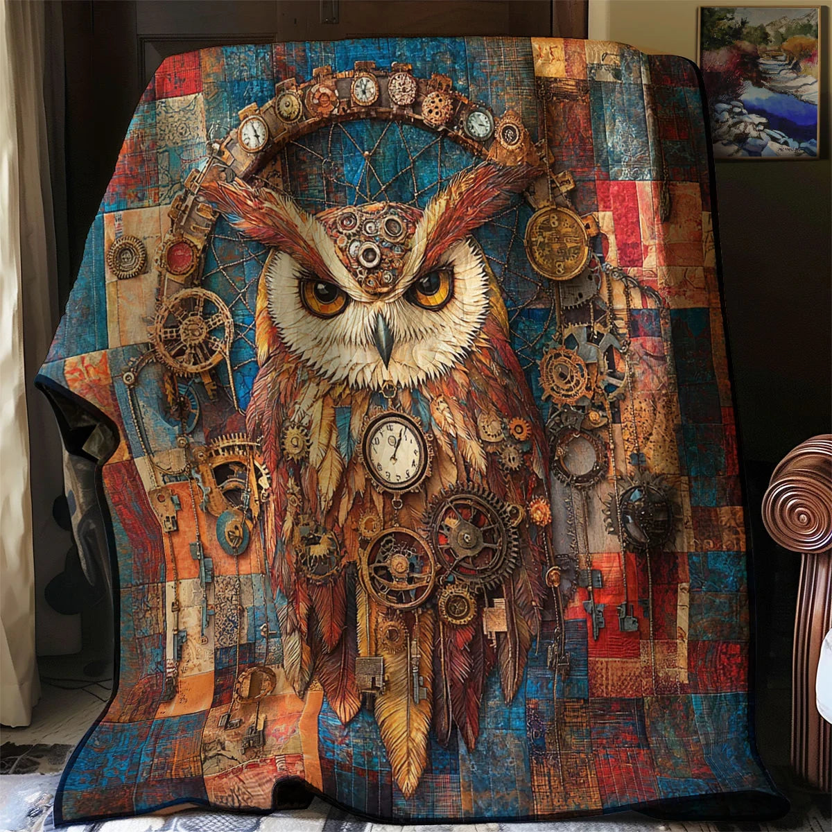 Vintage Owl Gear Quilt Blanket