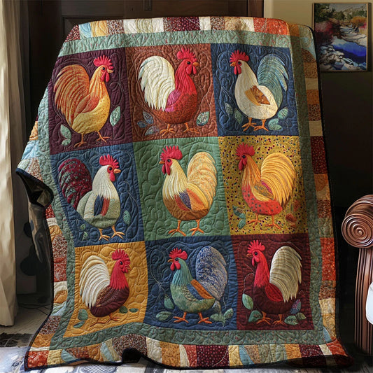 Vintage Patchwork Chicken Quilt Blanket