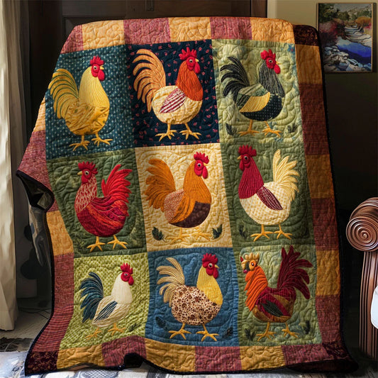 Vintage Patchwork Chicken Quilt Blanket