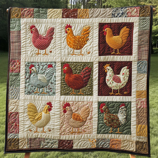 Vintage Patchwork Chicken Quilt Blanket