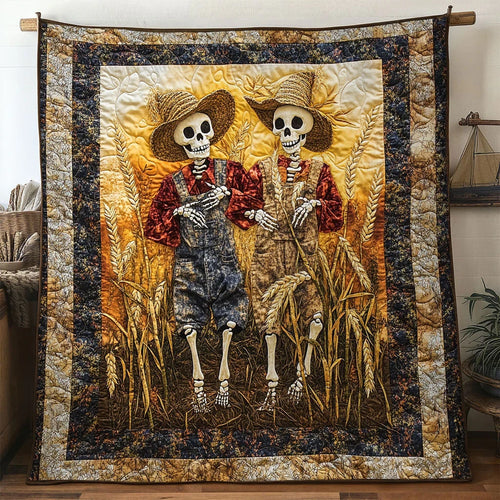 Vintage Skeleton Scarecrow Quilt Blanket