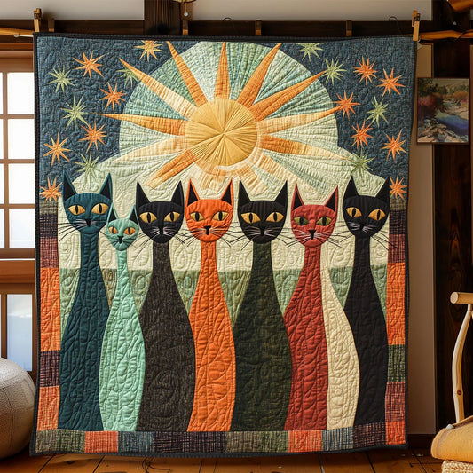 Vintage Whimsical Cat Quilt Blanket