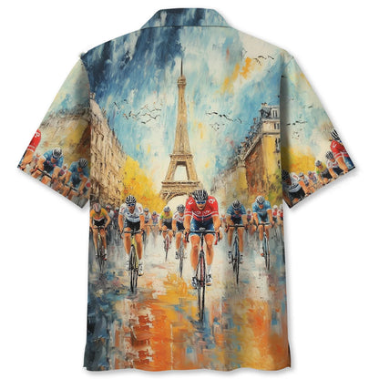 Vintage Art Cycling Tour De France Hawaiian Shirt, custom shirt gift for men (view 2)