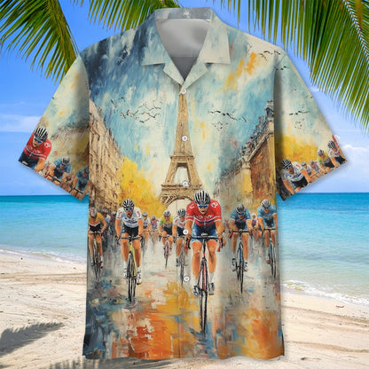 Vintage Art Cycling Tour De France Hawaiian Shirt, custom shirt gift for men (view 3)