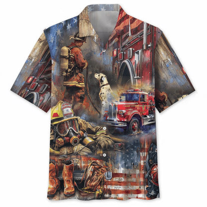 Vintage Art Firefighter Proud Hawaiian Shirt, custom shirt gift for men (view 2)