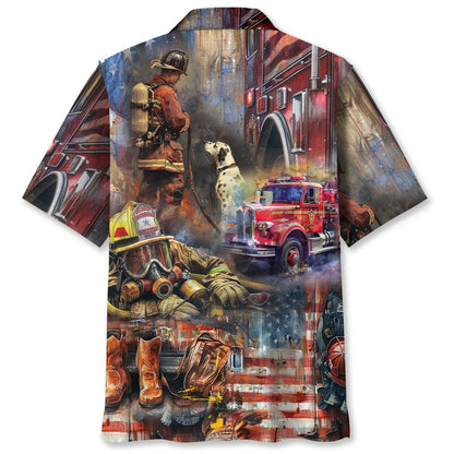 Vintage Art Firefighter Proud Hawaiian Shirt, custom shirt gift for men (view 3)