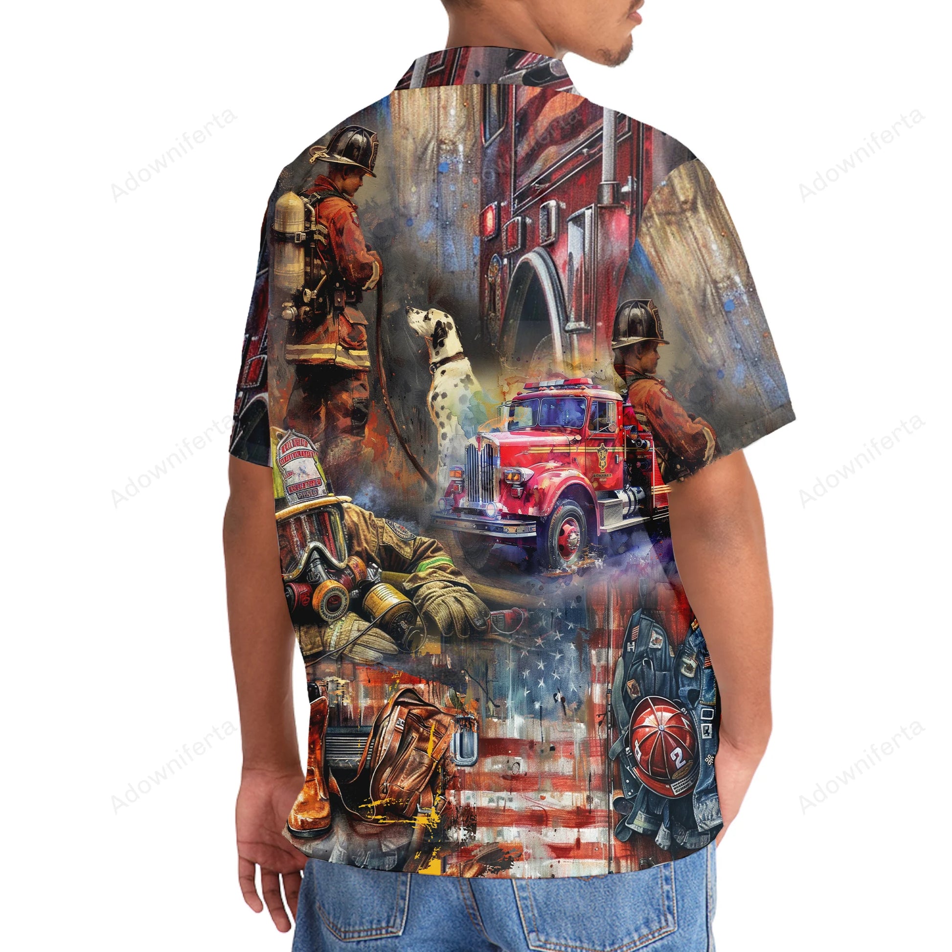 Vintage Art Firefighter Proud Hawaiian Shirt, custom shirt gift for men (view 4)