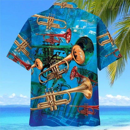 Vintage Art Trumpet Hawaiian Shirt, custom shirt gift for men (view 4)