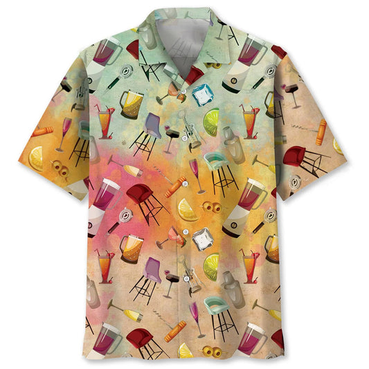 Vintage Bartender Set Hawaiian Shirt, custom shirt gift for men