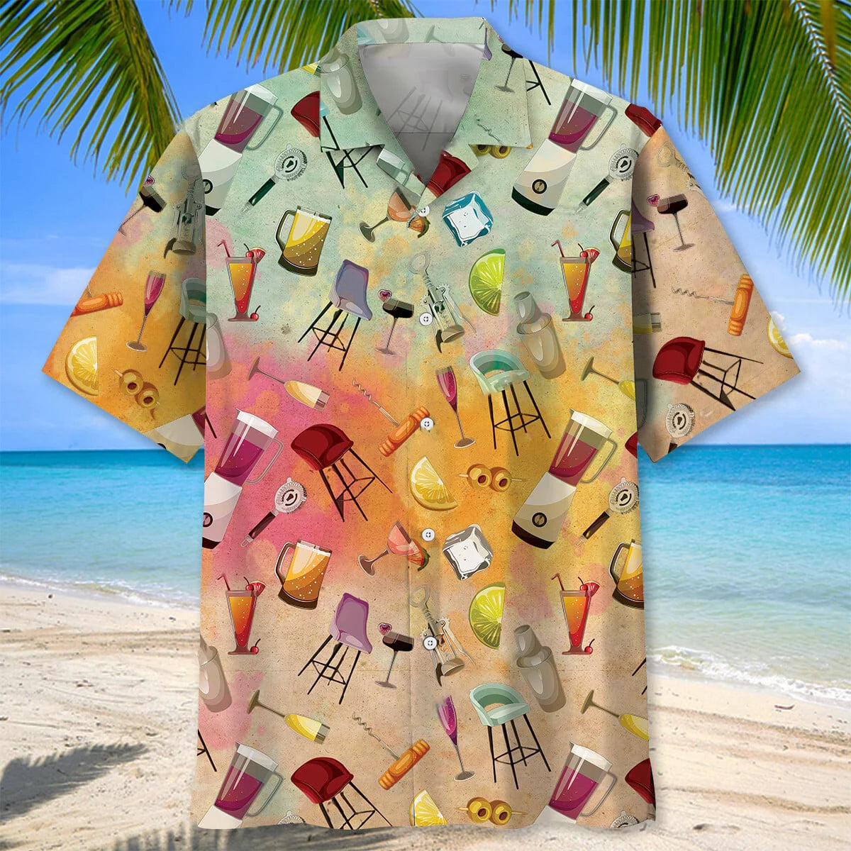 Vintage Bartender Set Hawaiian Shirt, custom shirt gift for men (view 2)