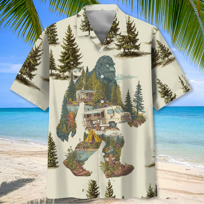 Vintage Bigfoot Camping Site Hawaiian Shirt - L - hawaiian shirt