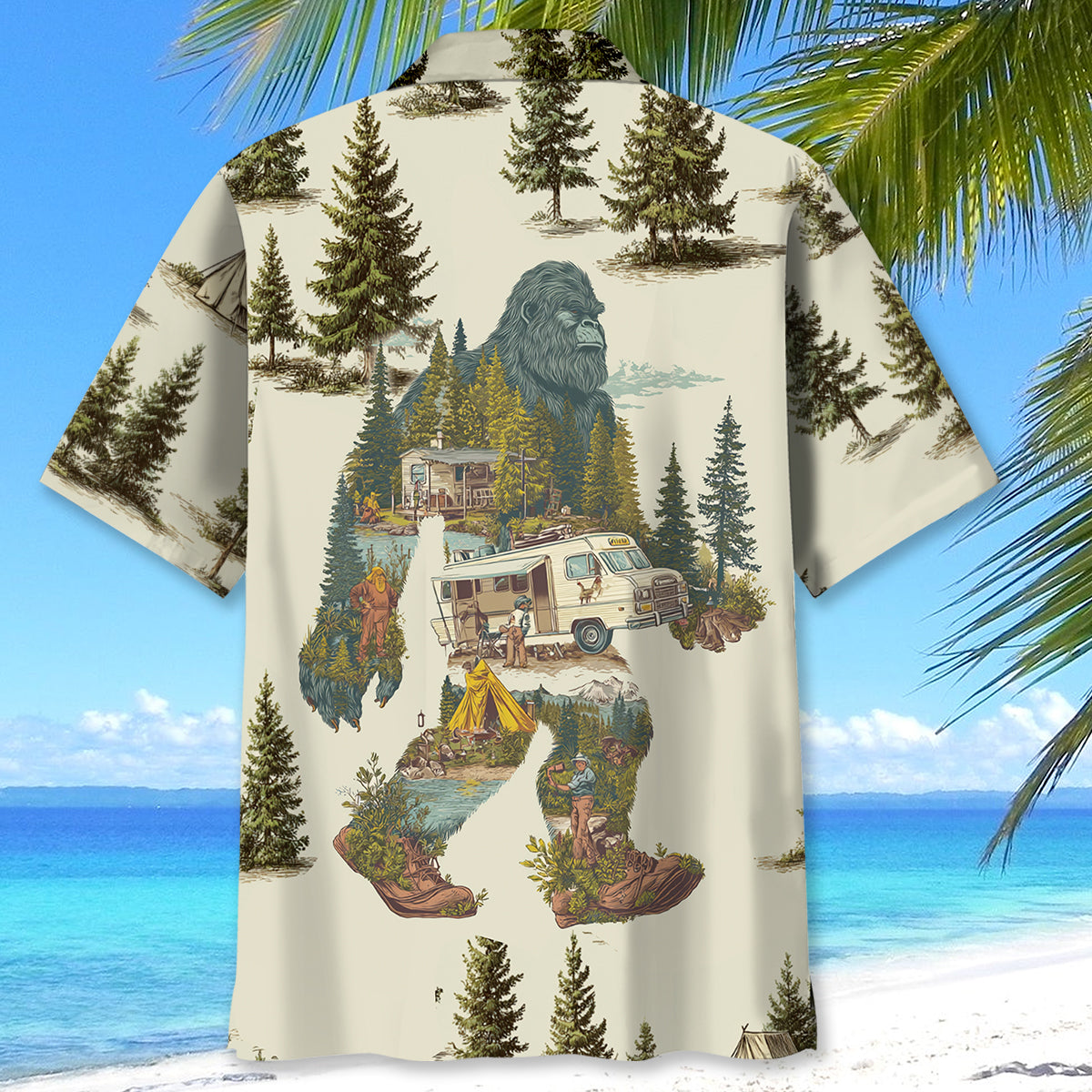 Vintage Bigfoot Camping Site Hawaiian Shirt - XL - hawaiian shirt