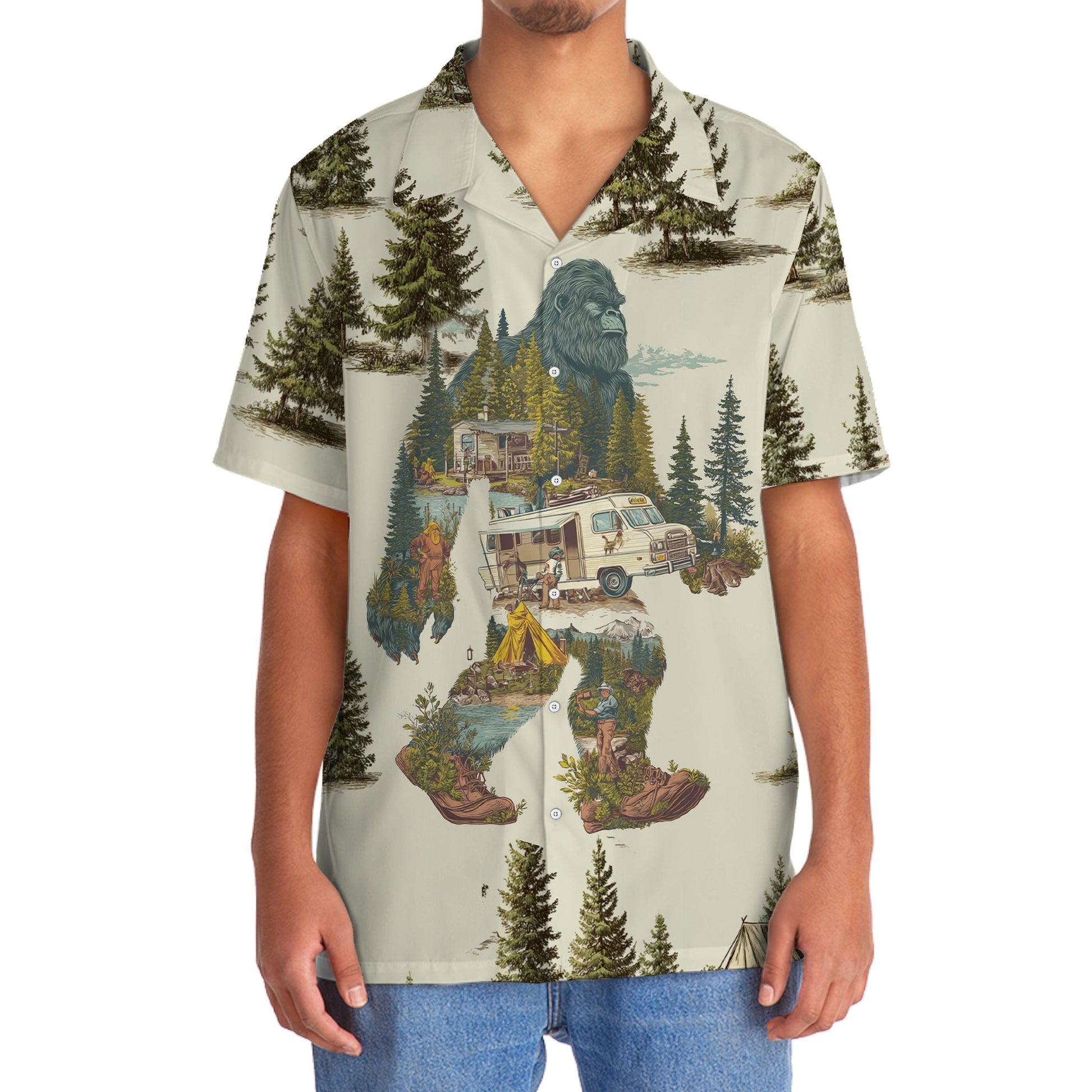 Vintage Bigfoot Camping Site Hawaiian Shirt - 2XL - hawaiian shirt