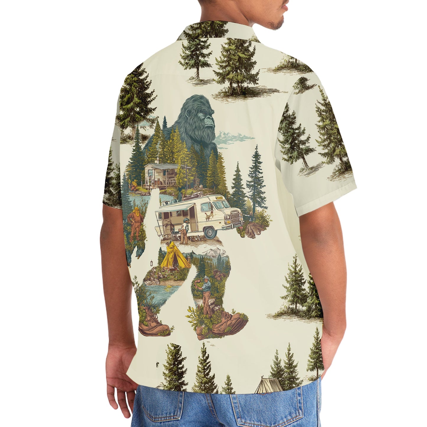 Vintage Bigfoot Camping Site Hawaiian Shirt - 3XL - hawaiian shirt