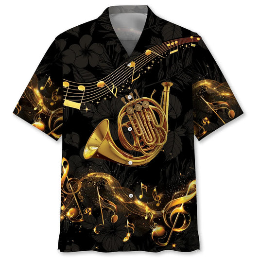 Vintage Black French Horn Hawaiian Shirt, custom shirt gift for men