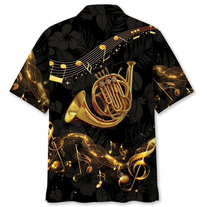 Vintage Black French Horn Hawaiian Shirt, custom shirt gift for men (view 2)
