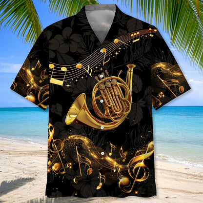 Vintage Black French Horn Hawaiian Shirt, custom shirt gift for men (view 3)