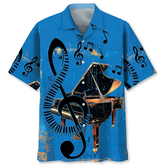 Vintage Black Grand Piano Hawaiian Shirt, custom shirt gift for men