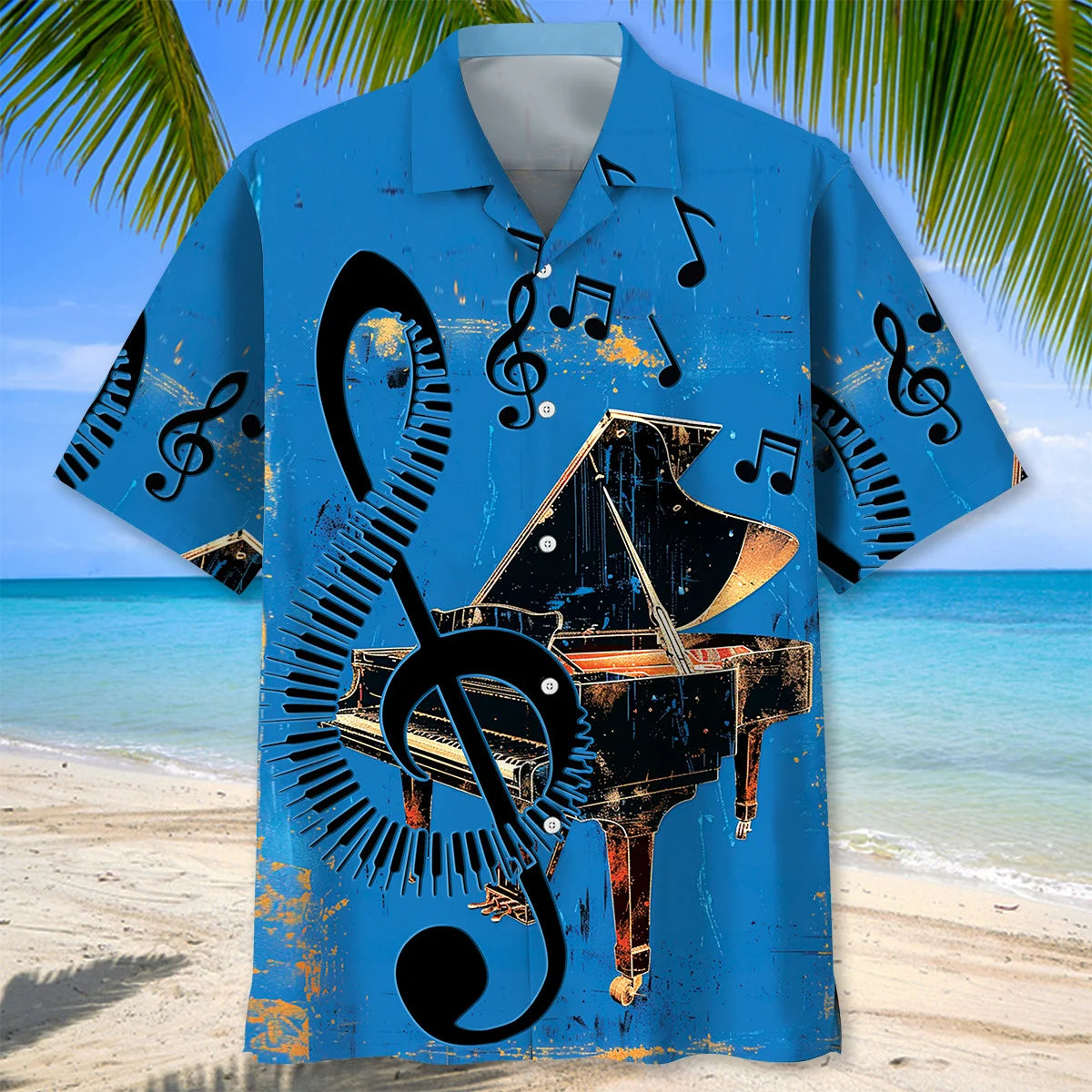 Vintage Black Grand Piano Hawaiian Shirt, custom shirt gift for men (view 2)