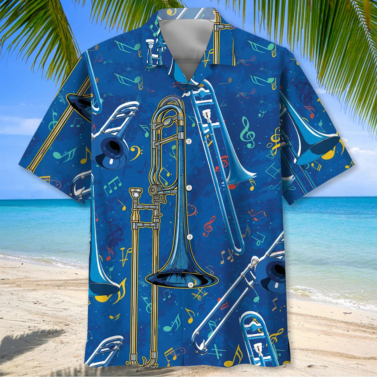 Vintage Blue Trombone Hawaiian Shirt, custom shirt gift for men