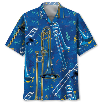 Vintage Blue Trombone Hawaiian Shirt, custom shirt gift for men (view 2)
