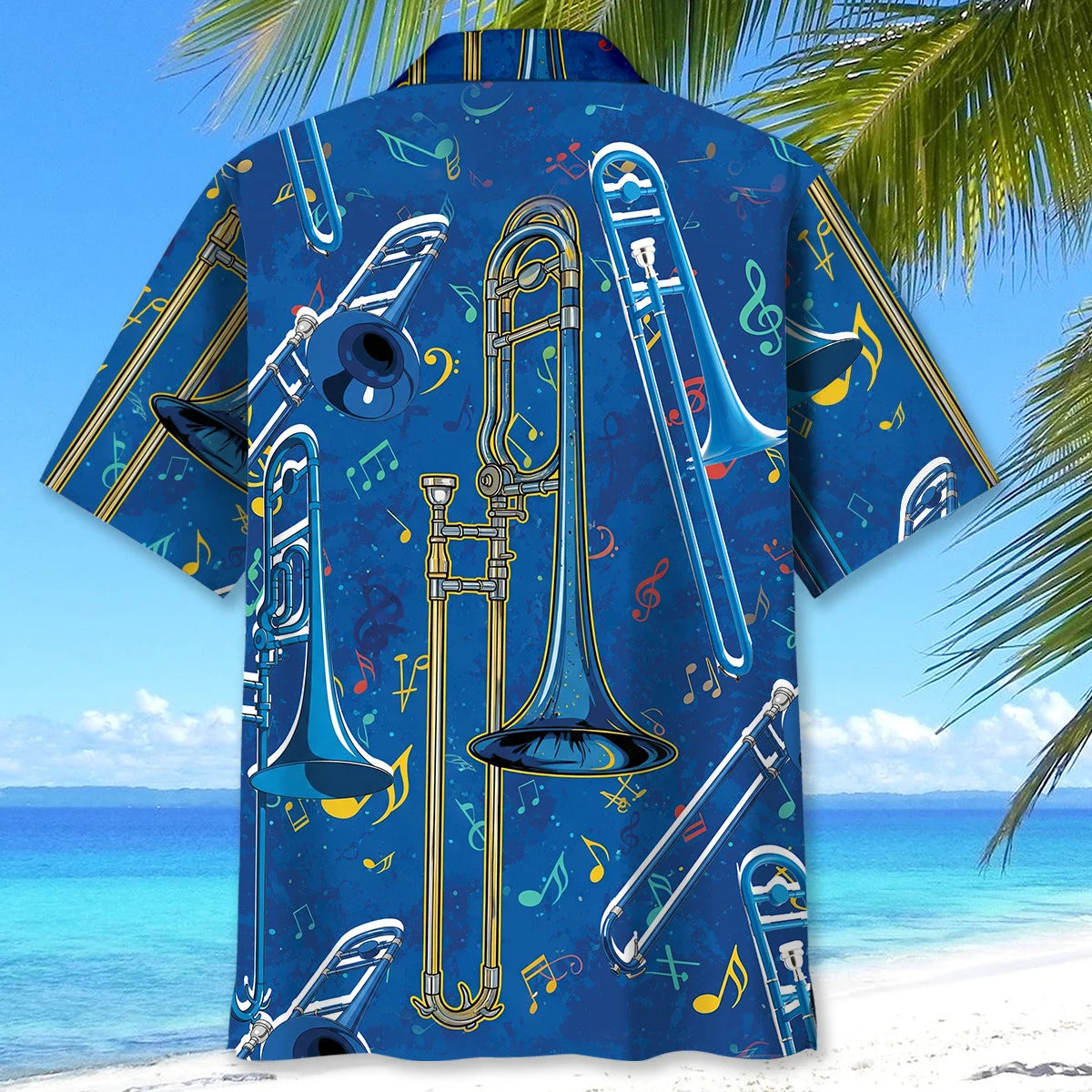Vintage Blue Trombone Hawaiian Shirt, custom shirt gift for men (view 3)