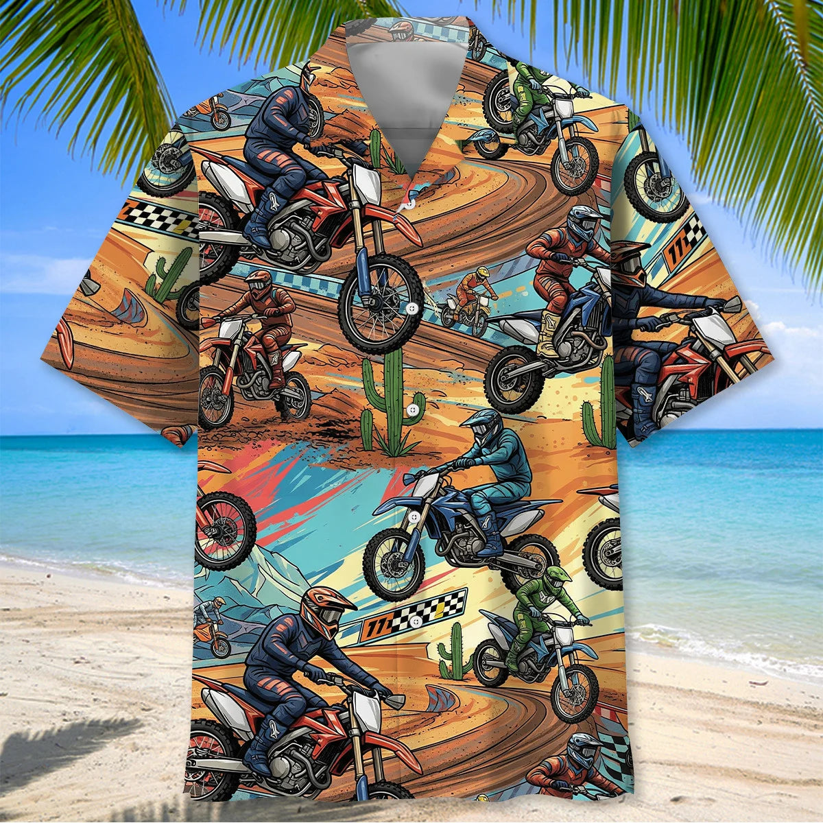 Vintage Cactus Motocross Hawaiian Shirt, custom shirt gift for men (view 2)