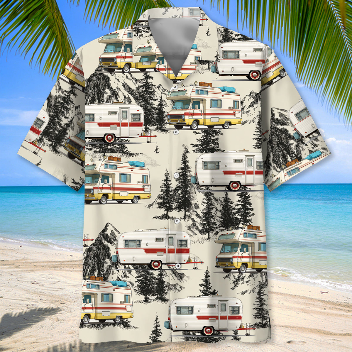 Vintage Camping Car Hawaiian Shirt - L - hawaiian shirt