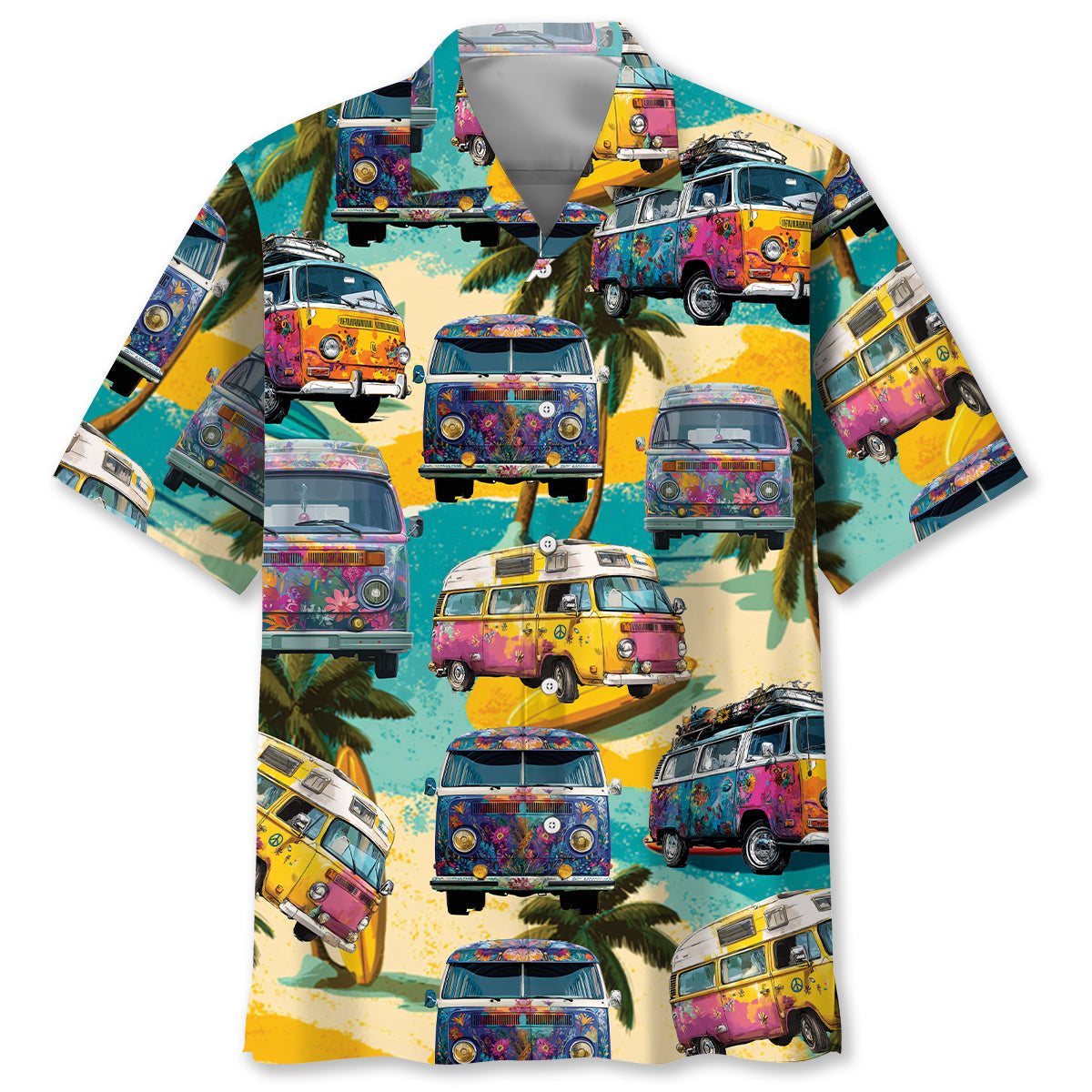 Vintage Camping Car on the Beach Hawaiian Shirt - S - hawaiian shirt